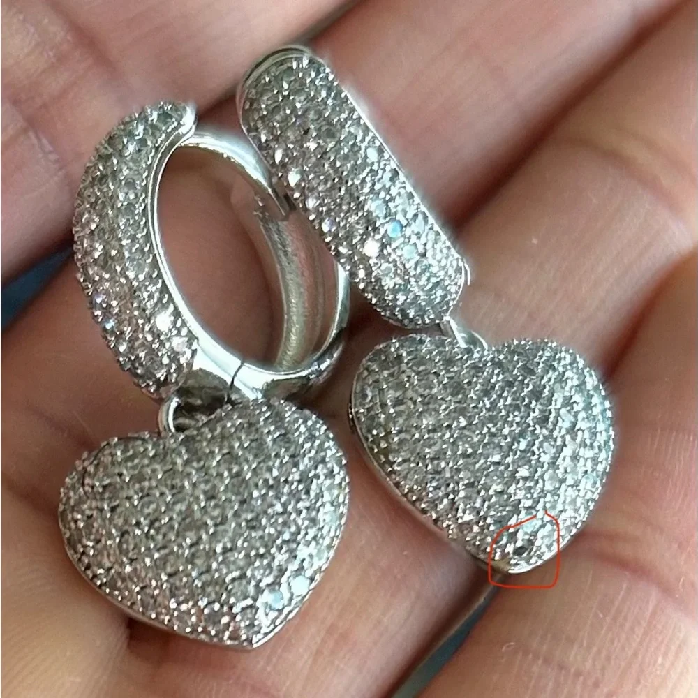 Diamond Crystal Heart Drop Earrings - Picture 7 of 7